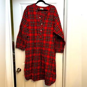 Vintage LL Bean Plaid Flannel Nightgown - red plaid - no size, maybe L/XL